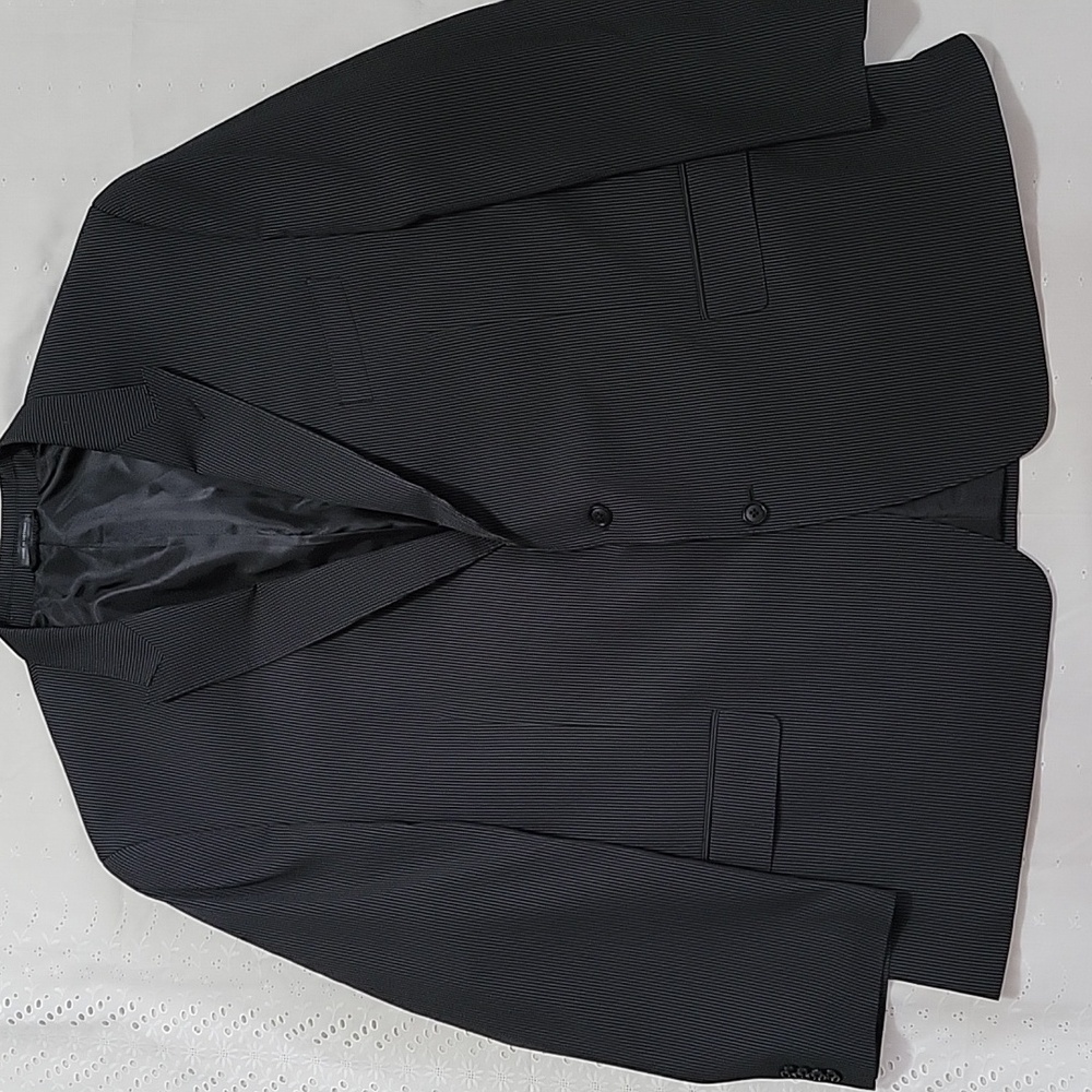 Sean John Mens Black Pinstripe Two Button Blazer Suit Jacket 52r